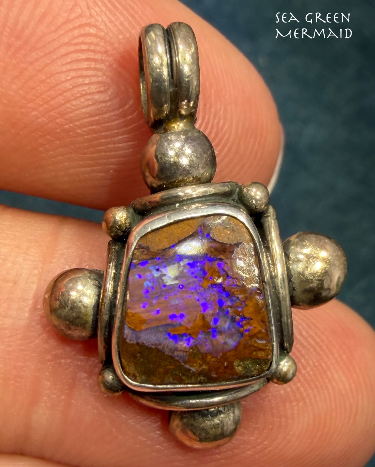 Australian Purple Boulder Opal Pendant in 925 w Bali Beads *Video*