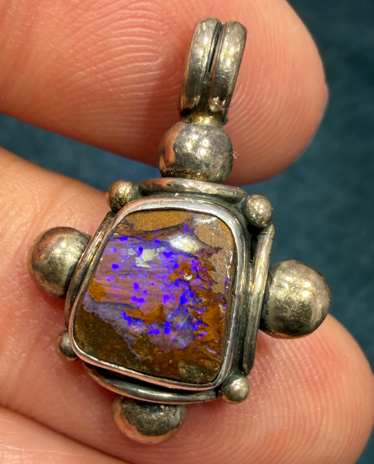 Australian Purple Boulder Opal Pendant in 925 w Bali Beads *Video*