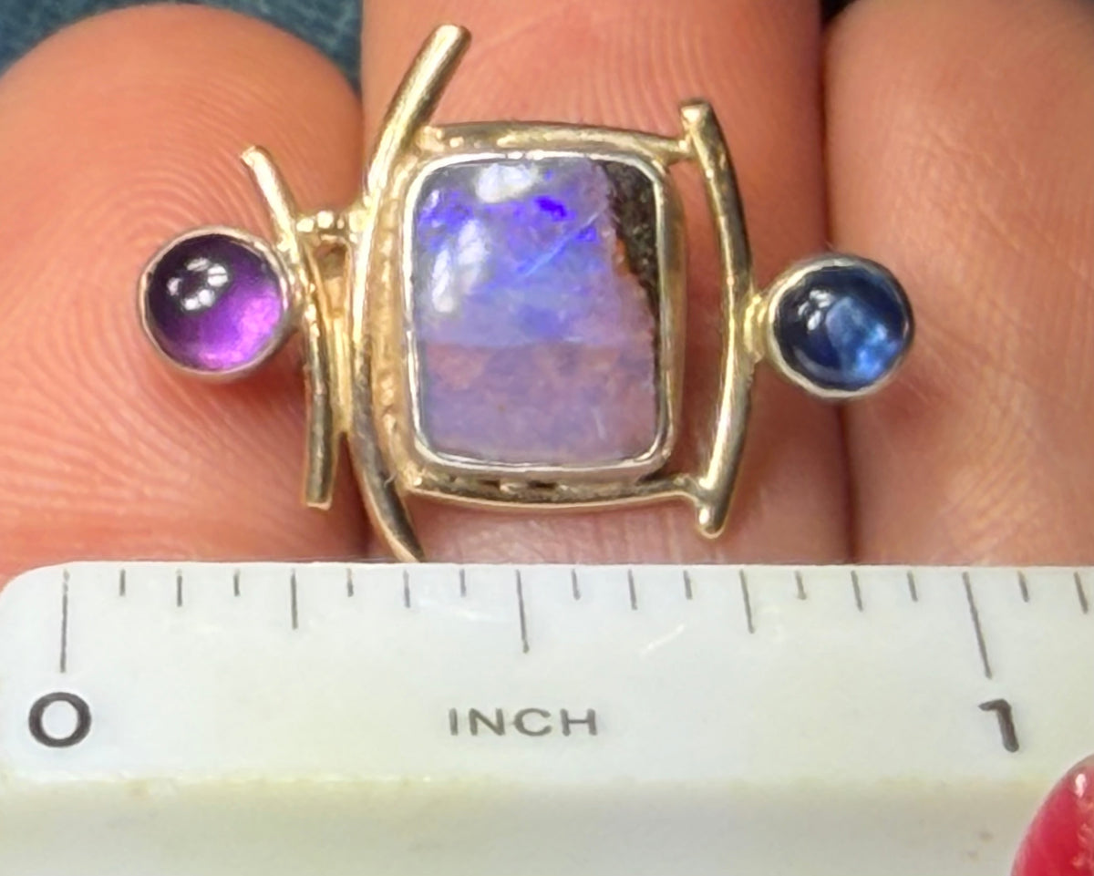 14k Gold + Silver Australian Boulder Opal, Topaz + Amethyst Earrings *Video*