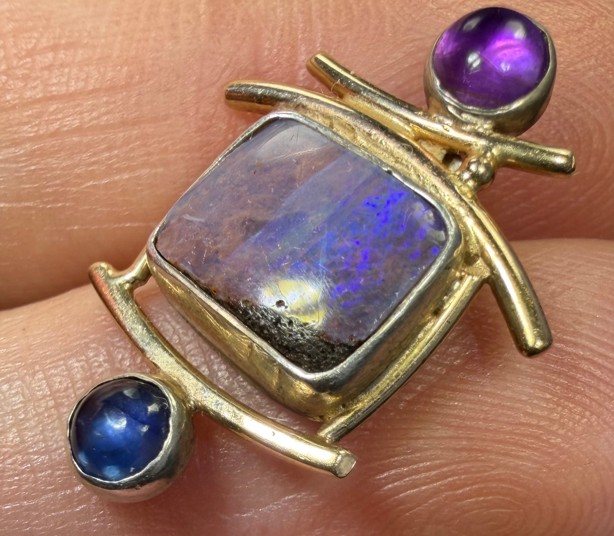 14k Gold + Silver Australian Boulder Opal, Topaz + Amethyst Earrings *Video*