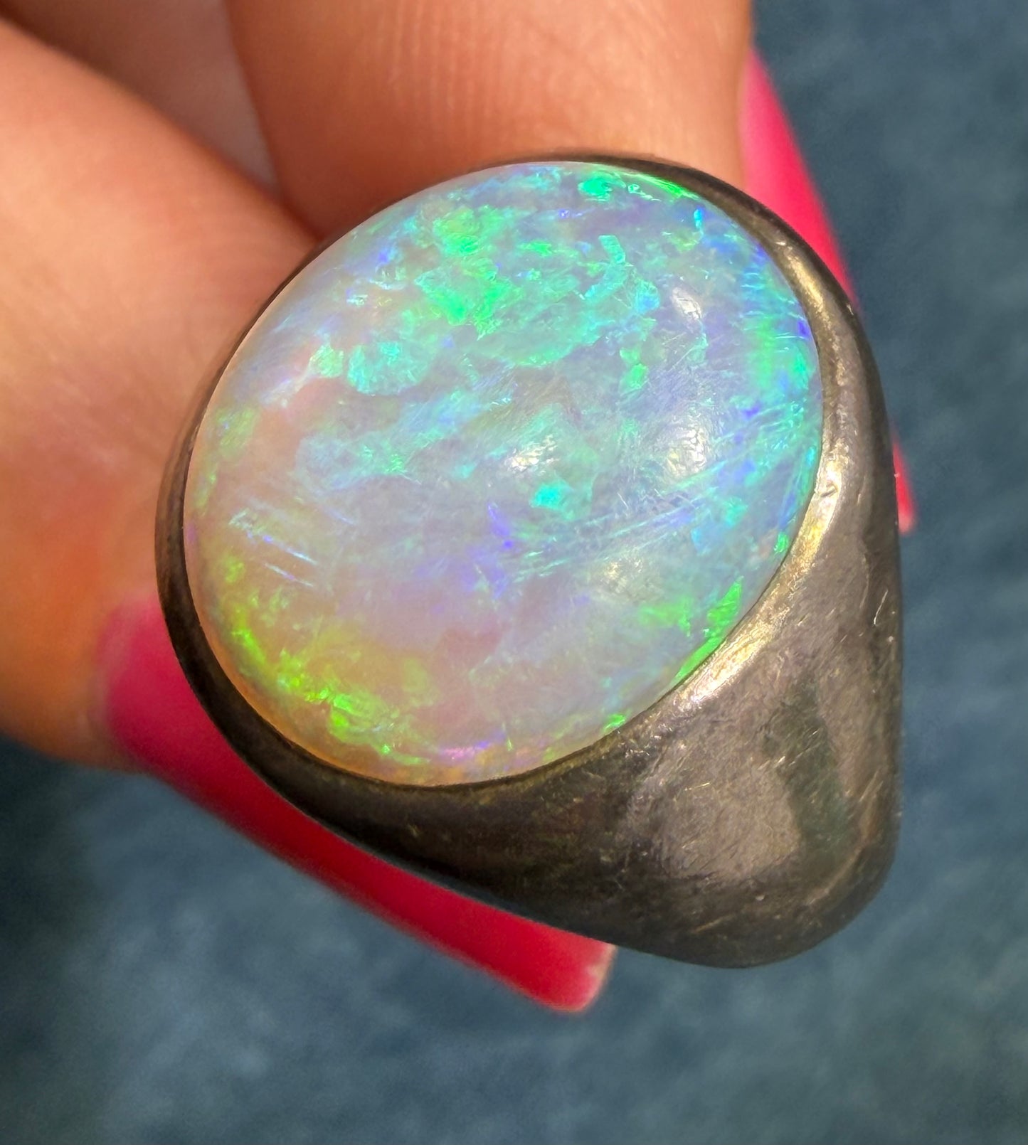 Australian Jelly Opal Signet Ring. 15mm + 5g  *Video*