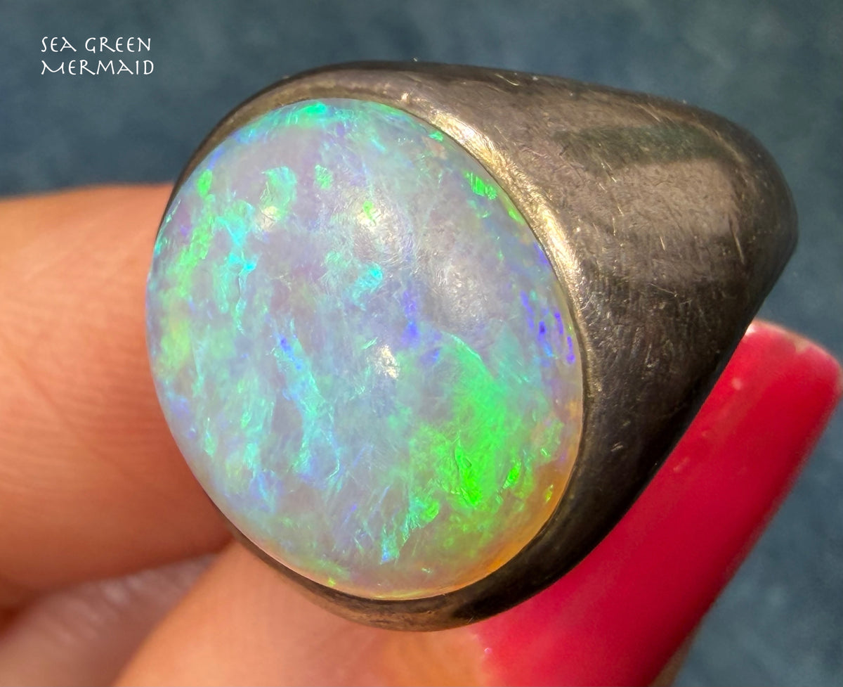 Australian Jelly Opal Signet Ring. 15mm + 5g  *Video*