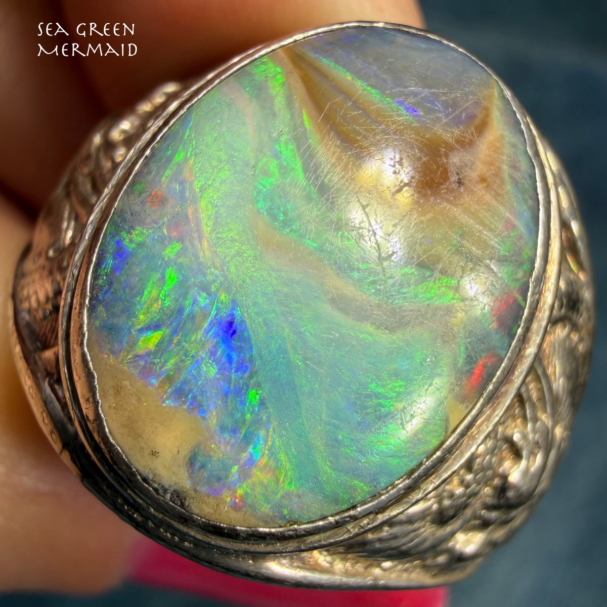 Australian Boulder Opal Silver Dragon Signet Ring. 3/4" + 10g  *Video*