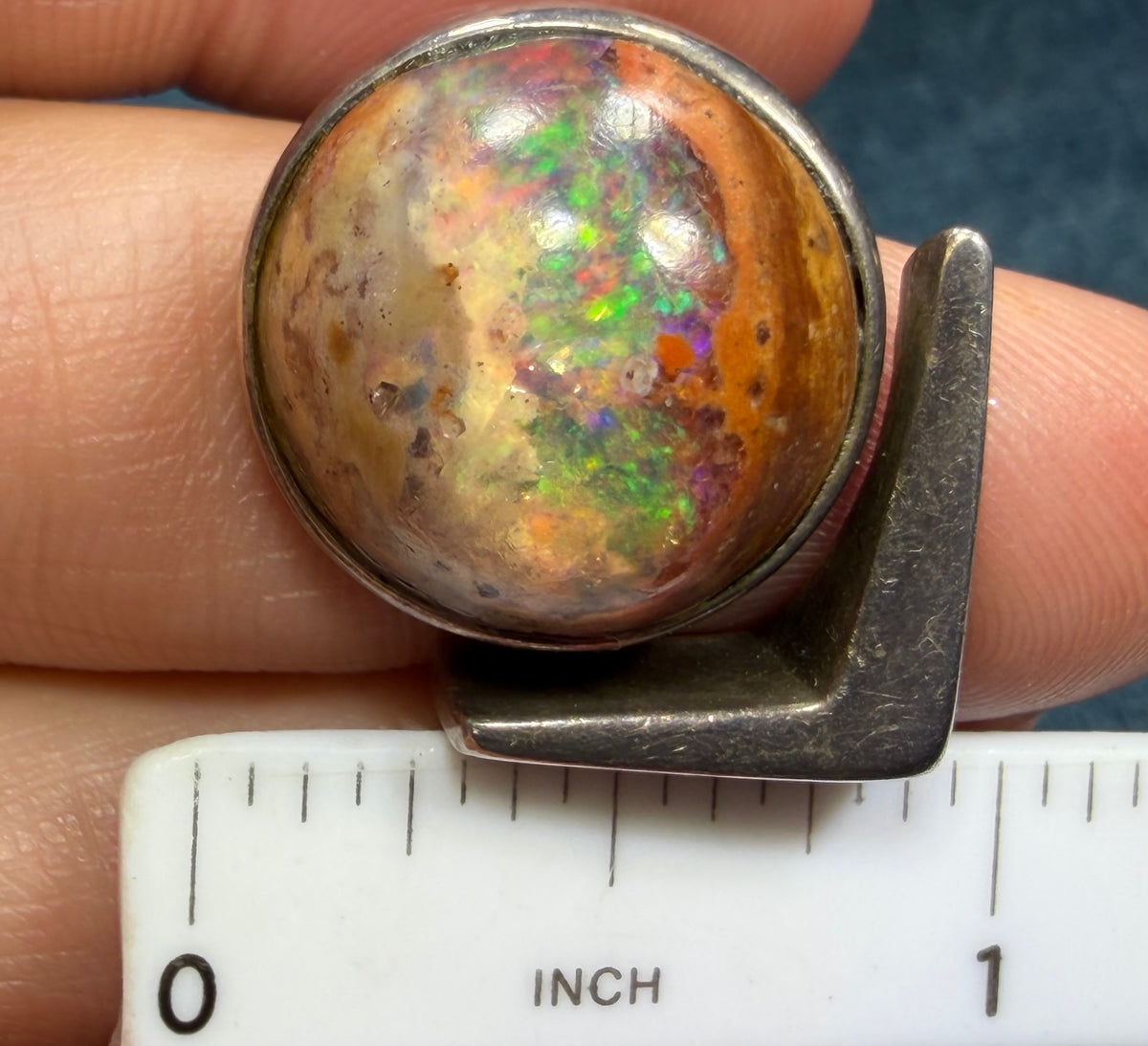 Mexican Boulder Fire Opal in 925 Silver. Mid-Century Modern. 12g *Video*