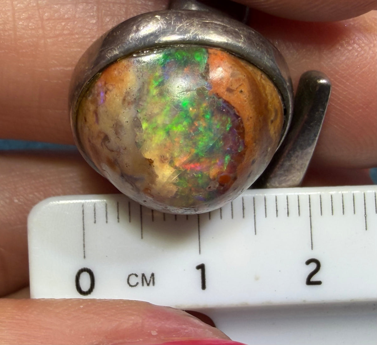 Mexican Boulder Fire Opal in 925 Silver. Mid-Century Modern. 12g *Video*