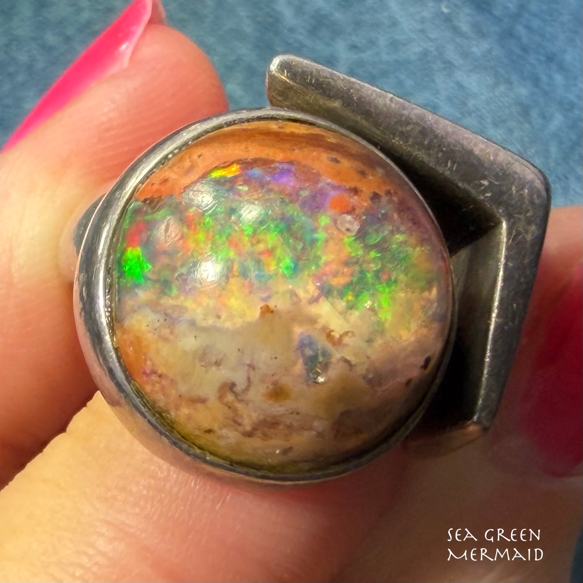 Mexican Boulder Fire Opal in 925 Silver. Mid-Century Modern. 12g *Video*