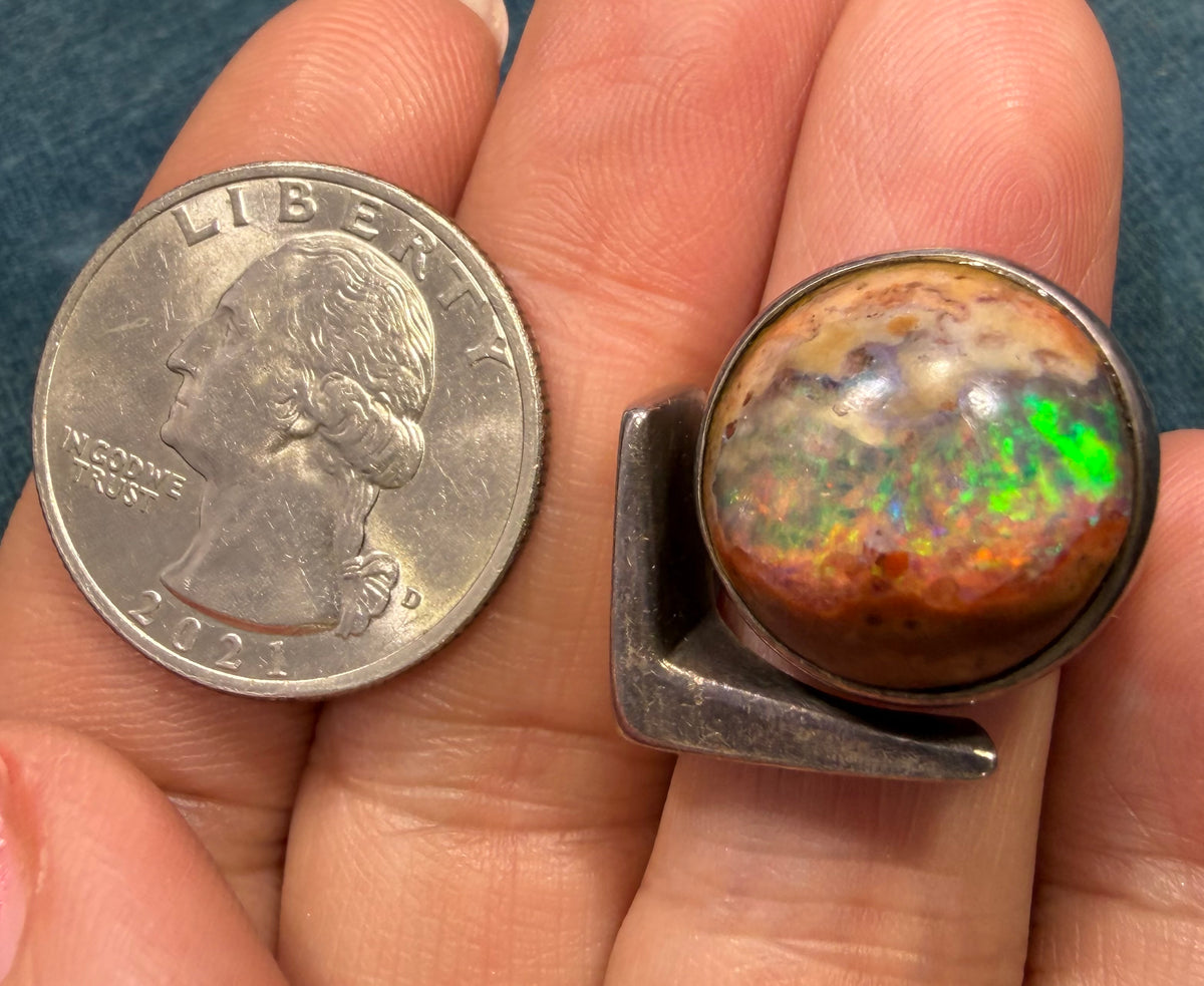 Mexican Boulder Fire Opal in 925 Silver. Mid-Century Modern. 12g *Video*