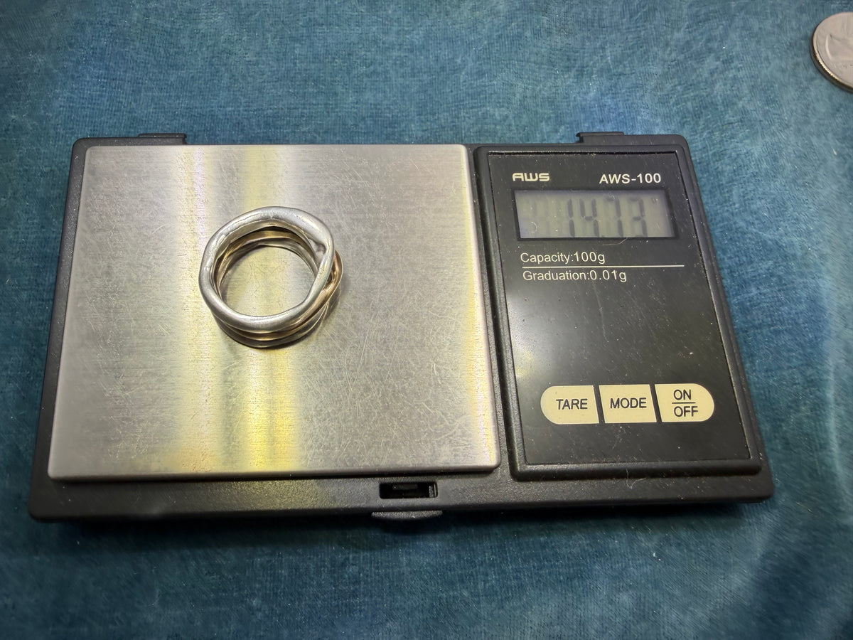 14k Yellow Gold + 925 Silver Wide 3 Band Stacked Ring. 13mm + 14g  *Video*
