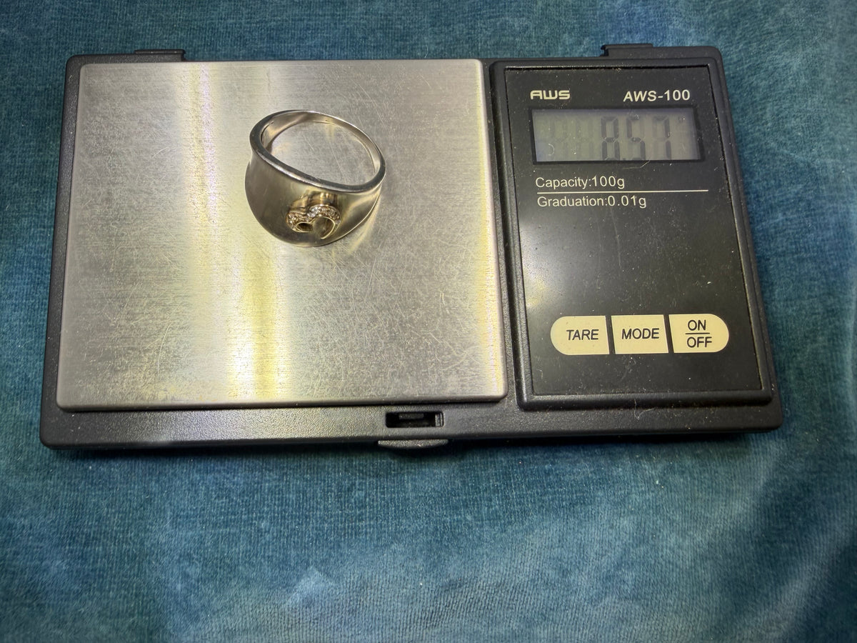 14k Yellow Gold + Diamond Heart on Wide 925 Silver Ring *Video*