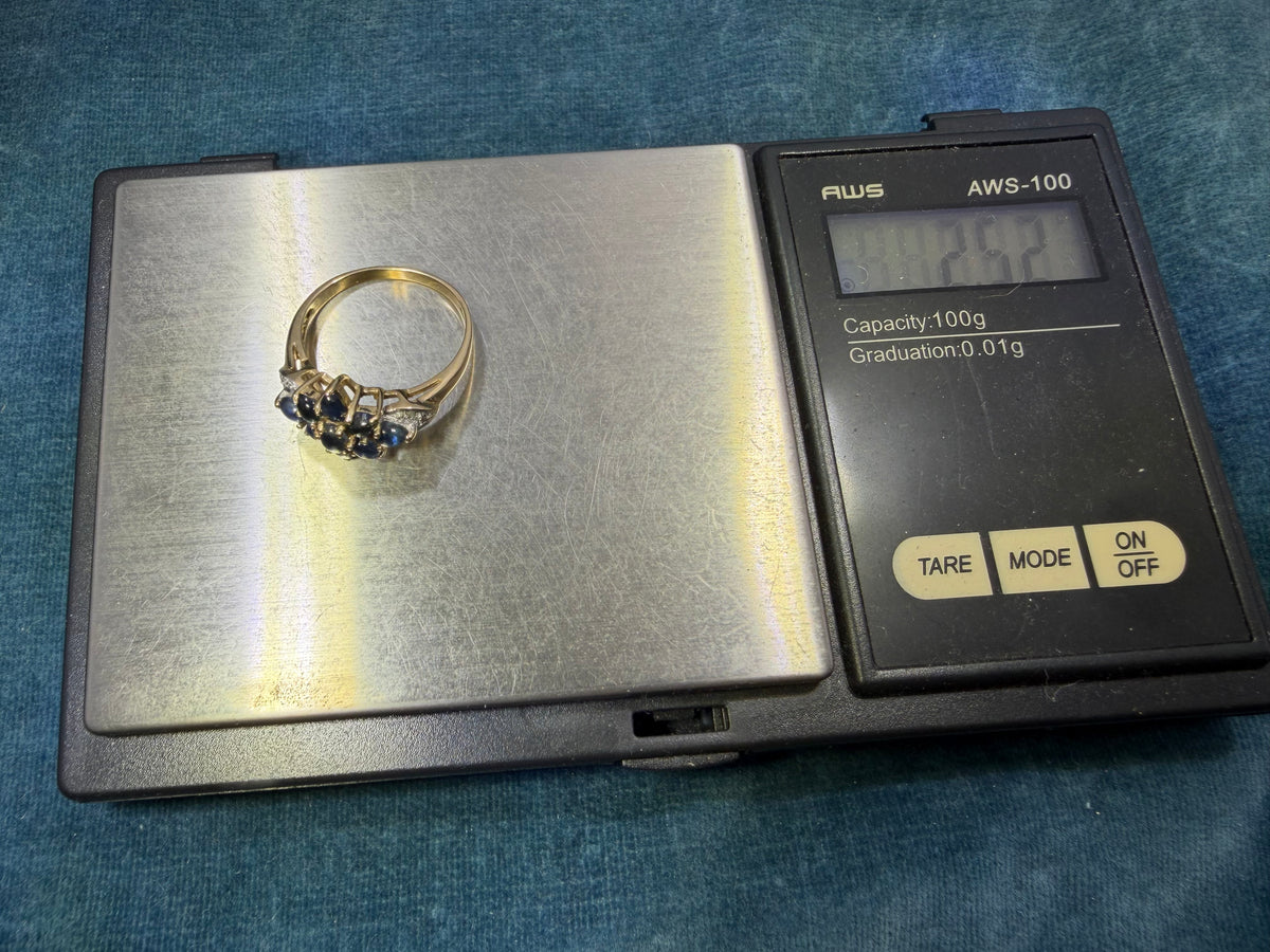 10k Yellow Gold Natural Blue Sapphire Cabochon Harem Ring w Diamonds
