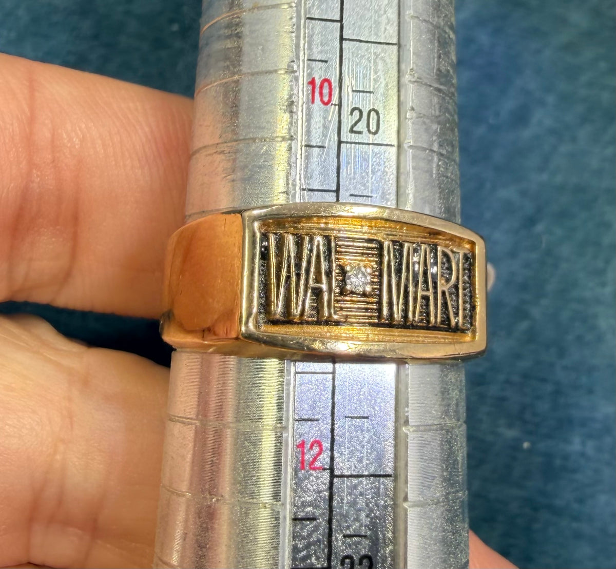 10k Yellow Gold Diamond WALMART Signet Ring. 10mm Wide + 7g