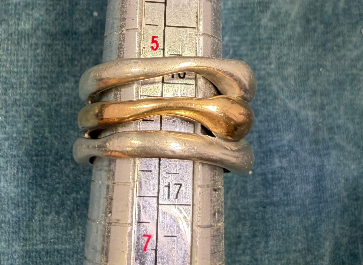 14k Yellow Gold + 925 Silver Wide 3 Band Stacked Ring. 13mm + 14g  *Video*