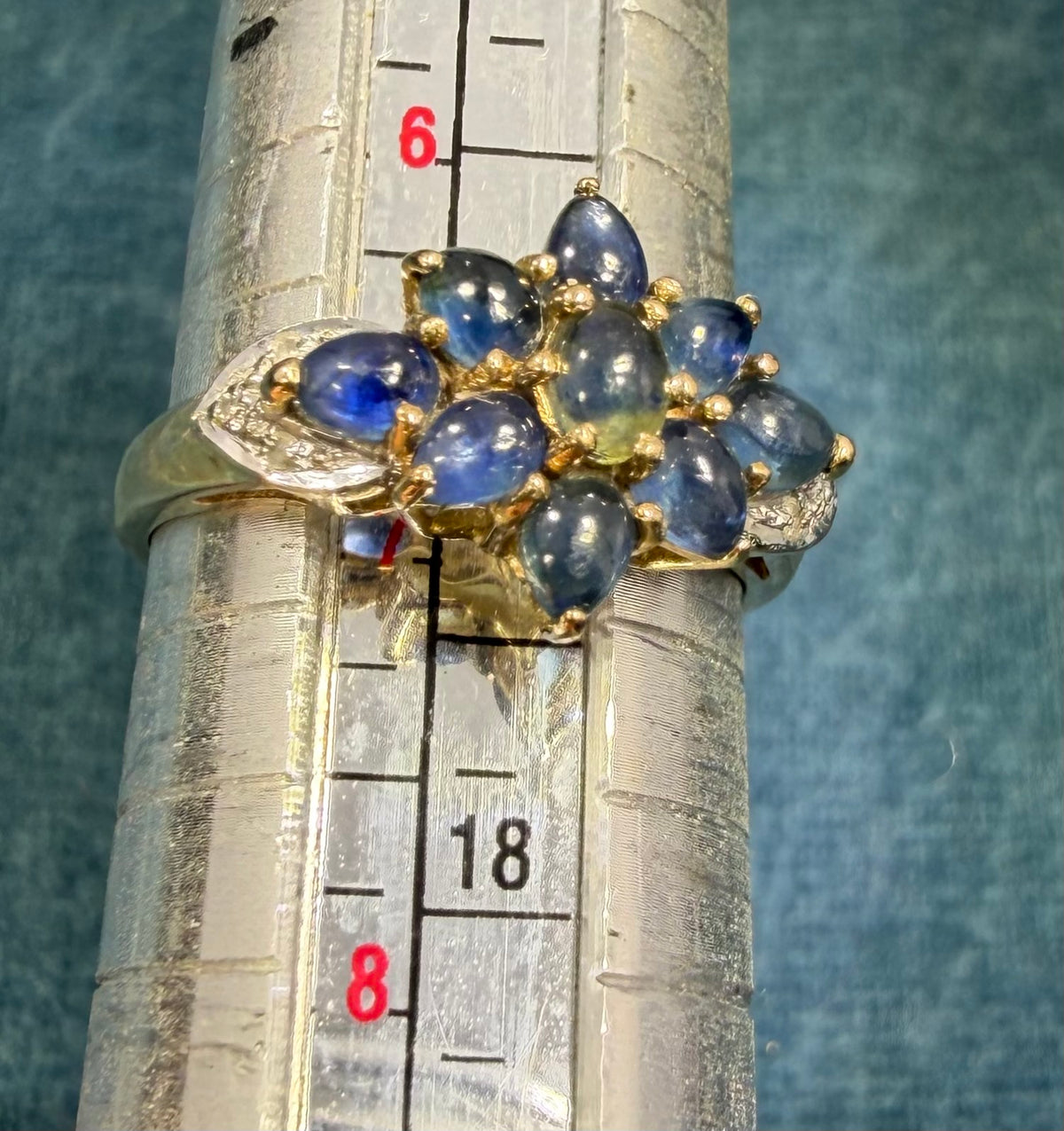10k Yellow Gold Natural Blue Sapphire Cabochon Harem Ring w Diamonds