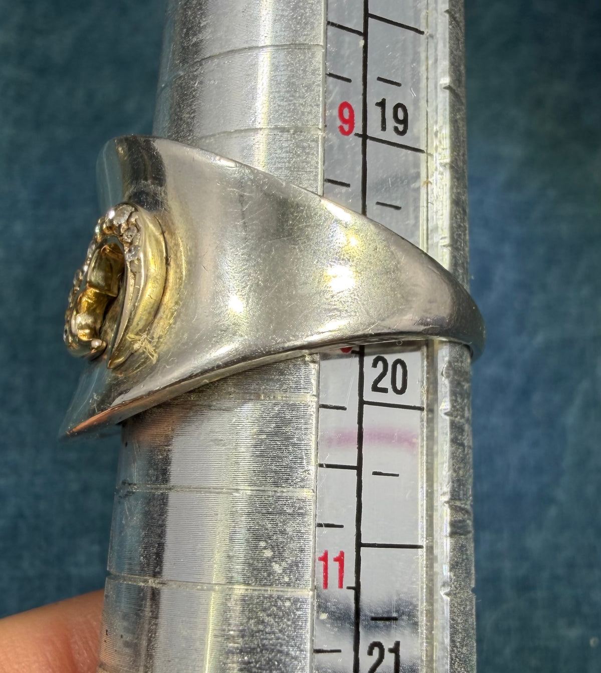 14k Yellow Gold + Diamond Heart on Wide 925 Silver Ring *Video*