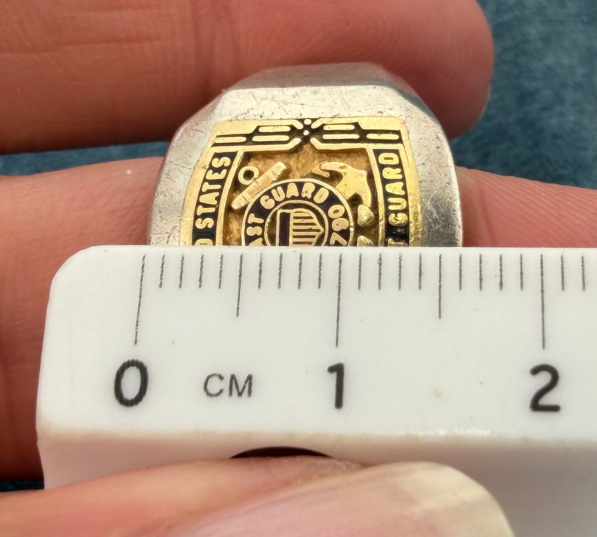 14k Yellow Gold US Coast Guard Insignia in 925 Silver Ring. Size 15. 16mm 14.8g