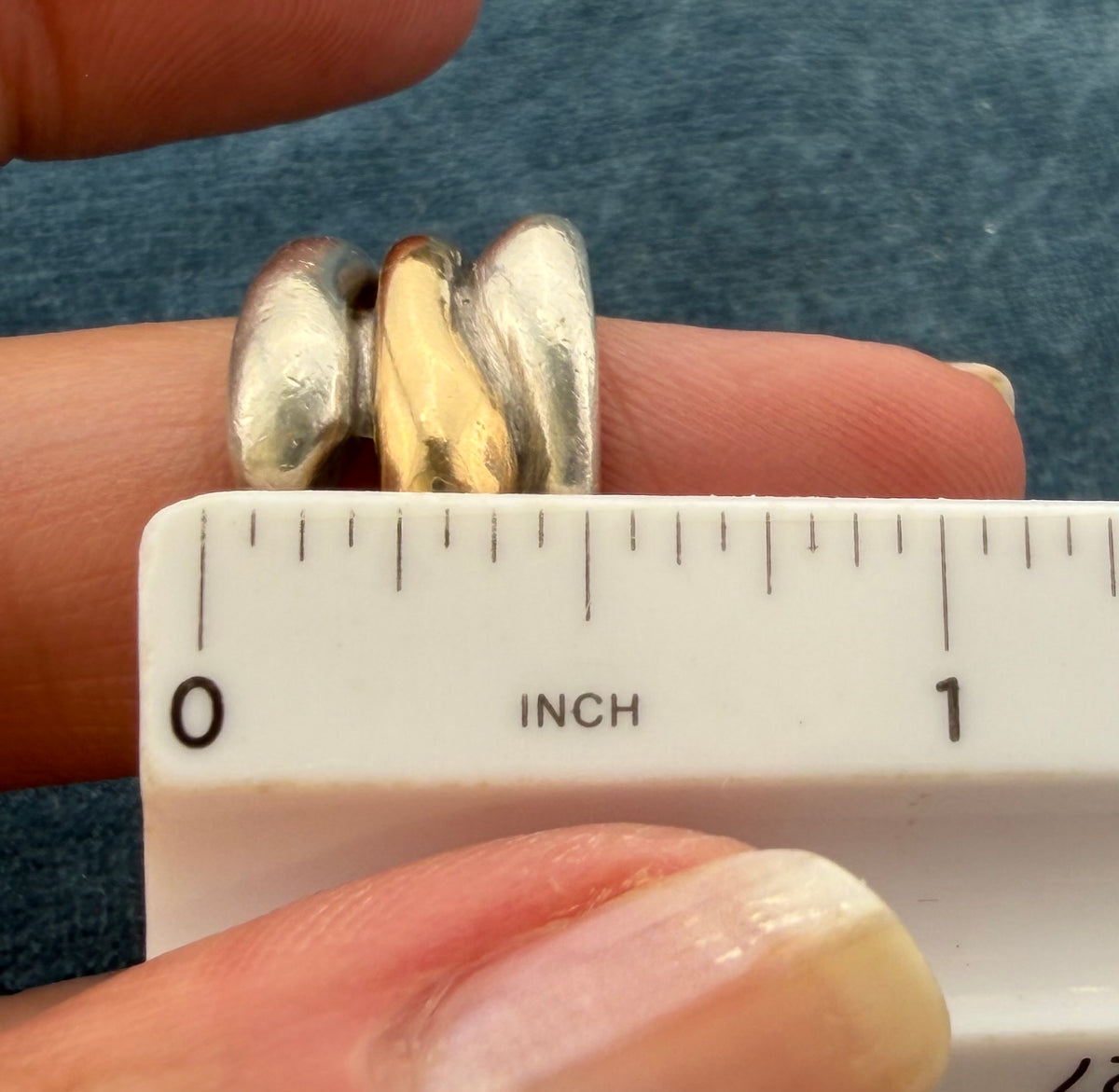 14k Yellow Gold + 925 Silver Wide 3 Band Stacked Ring. 13mm + 14g  *Video*