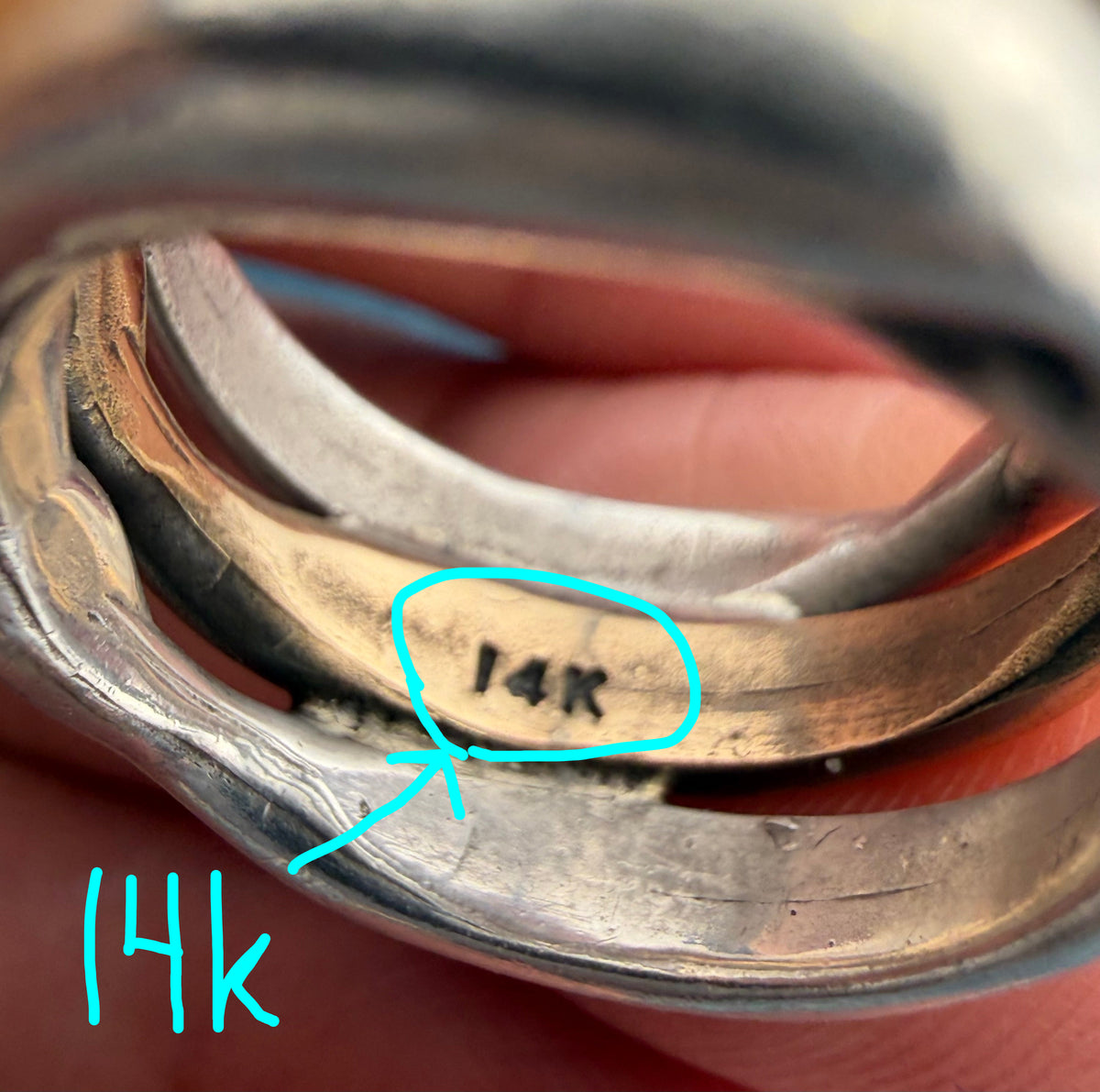 14k Yellow Gold + 925 Silver Wide 3 Band Stacked Ring. 13mm + 14g  *Video*