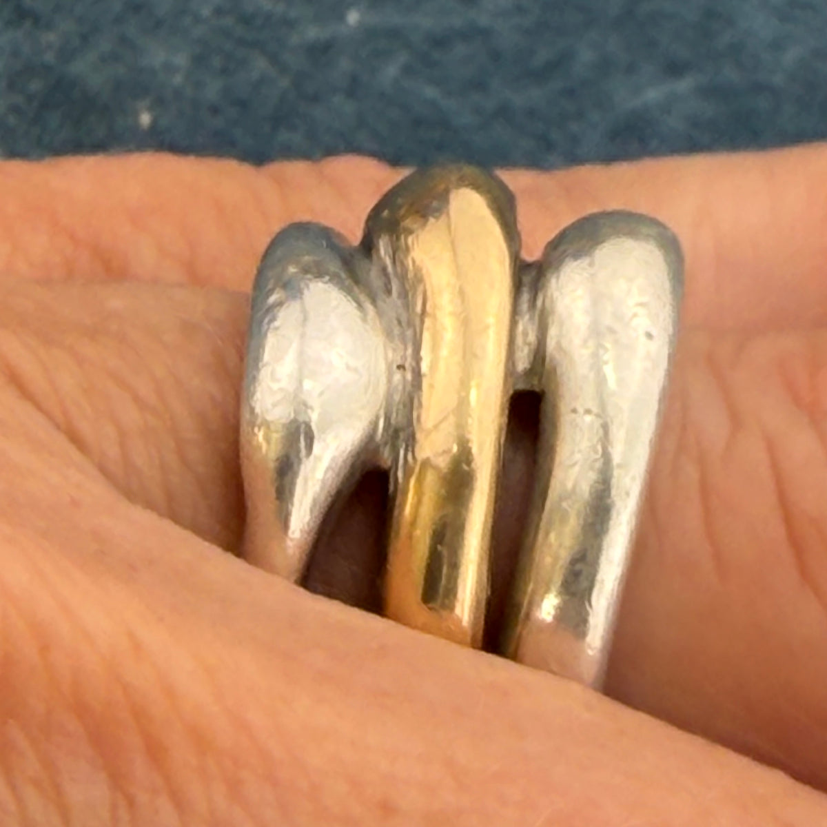 14k Yellow Gold + 925 Silver Wide 3 Band Stacked Ring. 13mm + 14g  *Video*