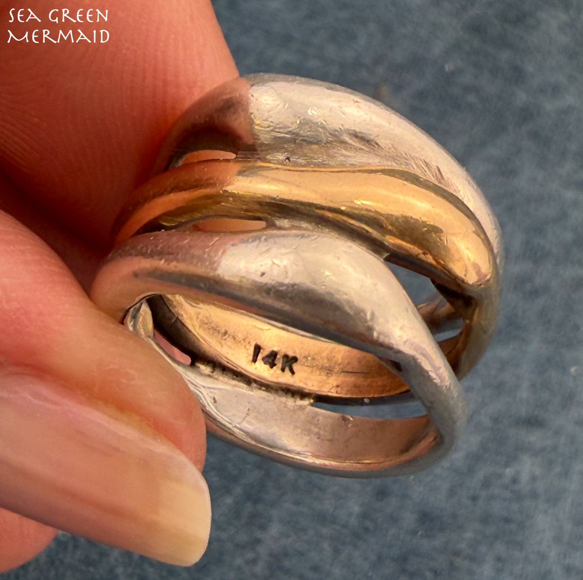14k Yellow Gold + 925 Silver Wide 3 Band Stacked Ring. 13mm + 14g  *Video*