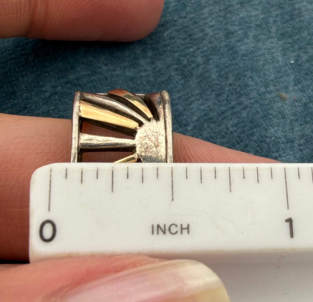 14k Yellow Gold + Sterling Silver Cut-Out Rising Sun Sunburst Ring