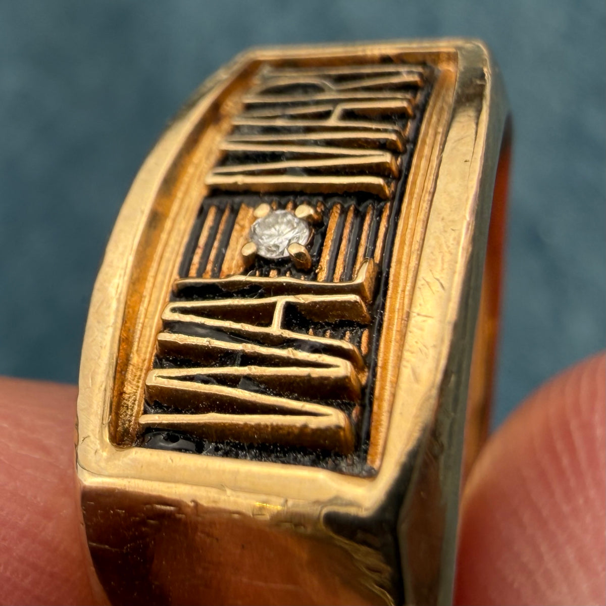 10k Yellow Gold Diamond WALMART Signet Ring. 10mm Wide + 7g