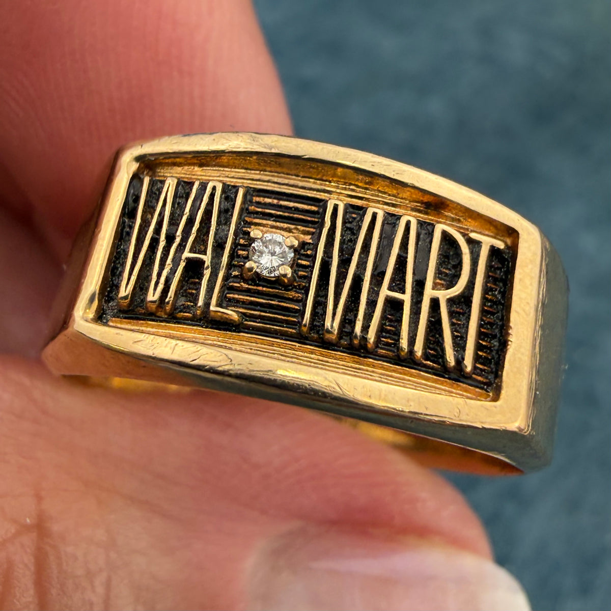 10k Yellow Gold Diamond WALMART Signet Ring. 10mm Wide + 7g