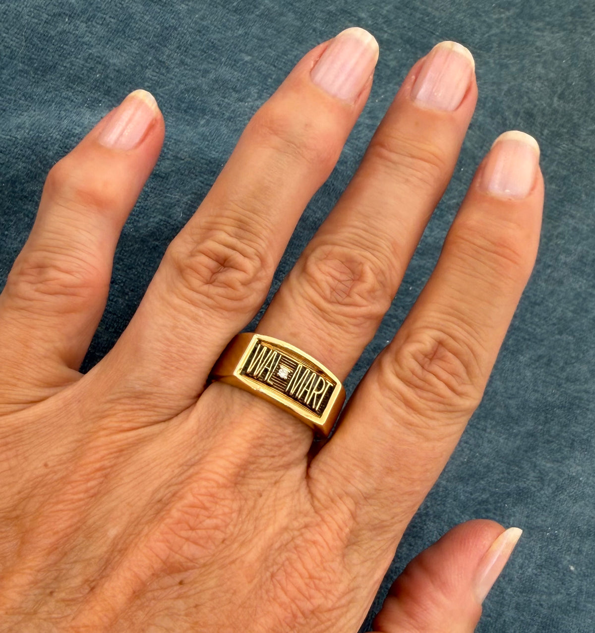10k Yellow Gold Diamond WALMART Signet Ring. 10mm Wide + 7g
