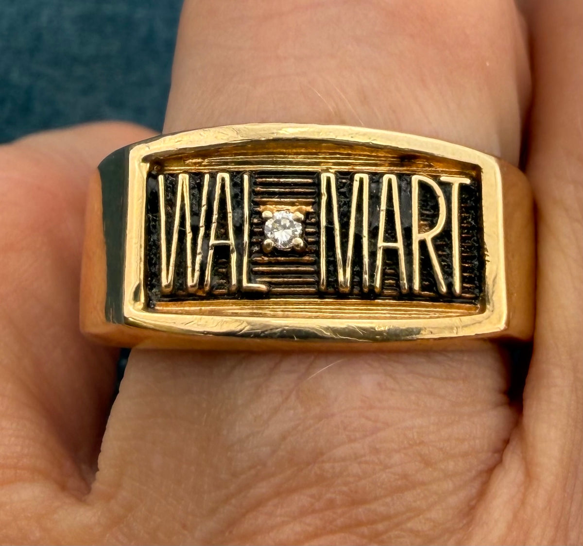 10k Yellow Gold Diamond WALMART Signet Ring. 10mm Wide + 7g