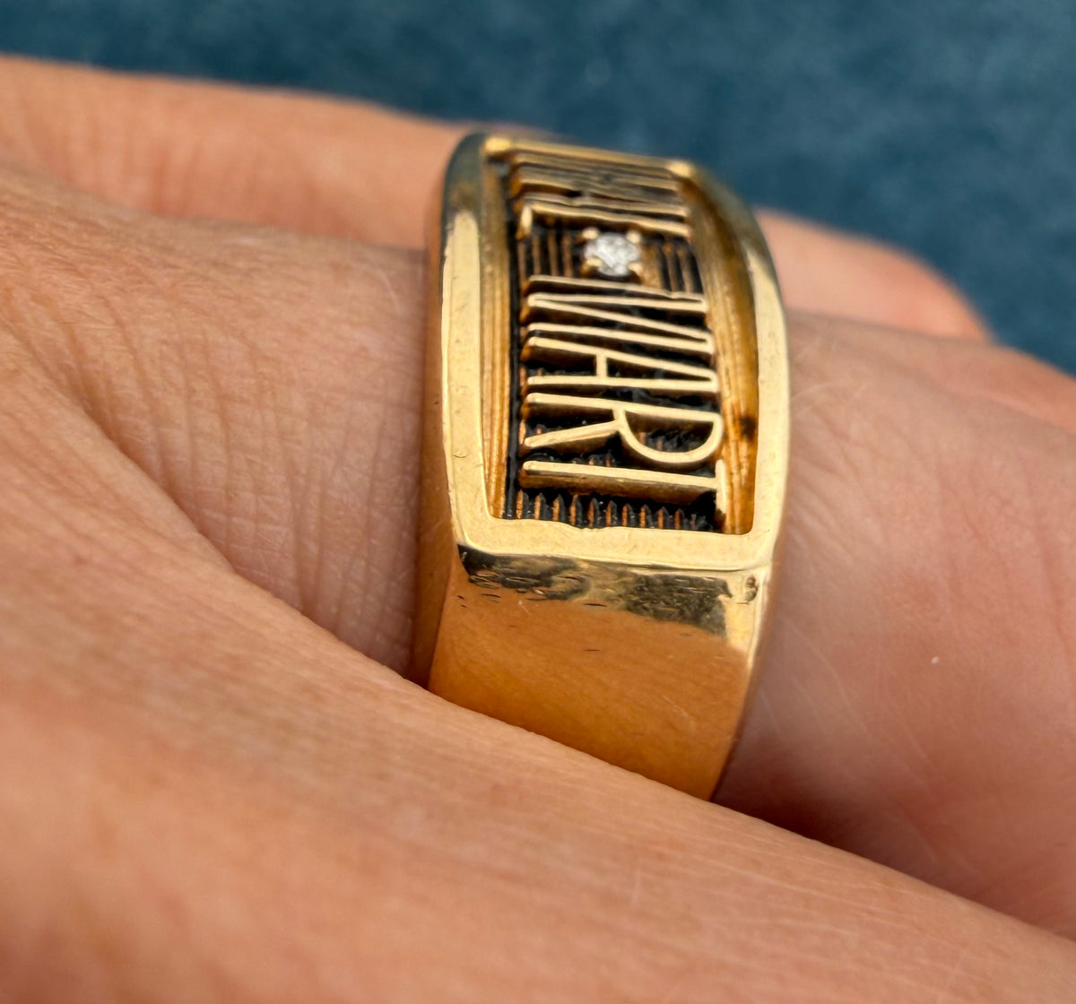 10k Yellow Gold Diamond WALMART Signet Ring. 10mm Wide + 7g