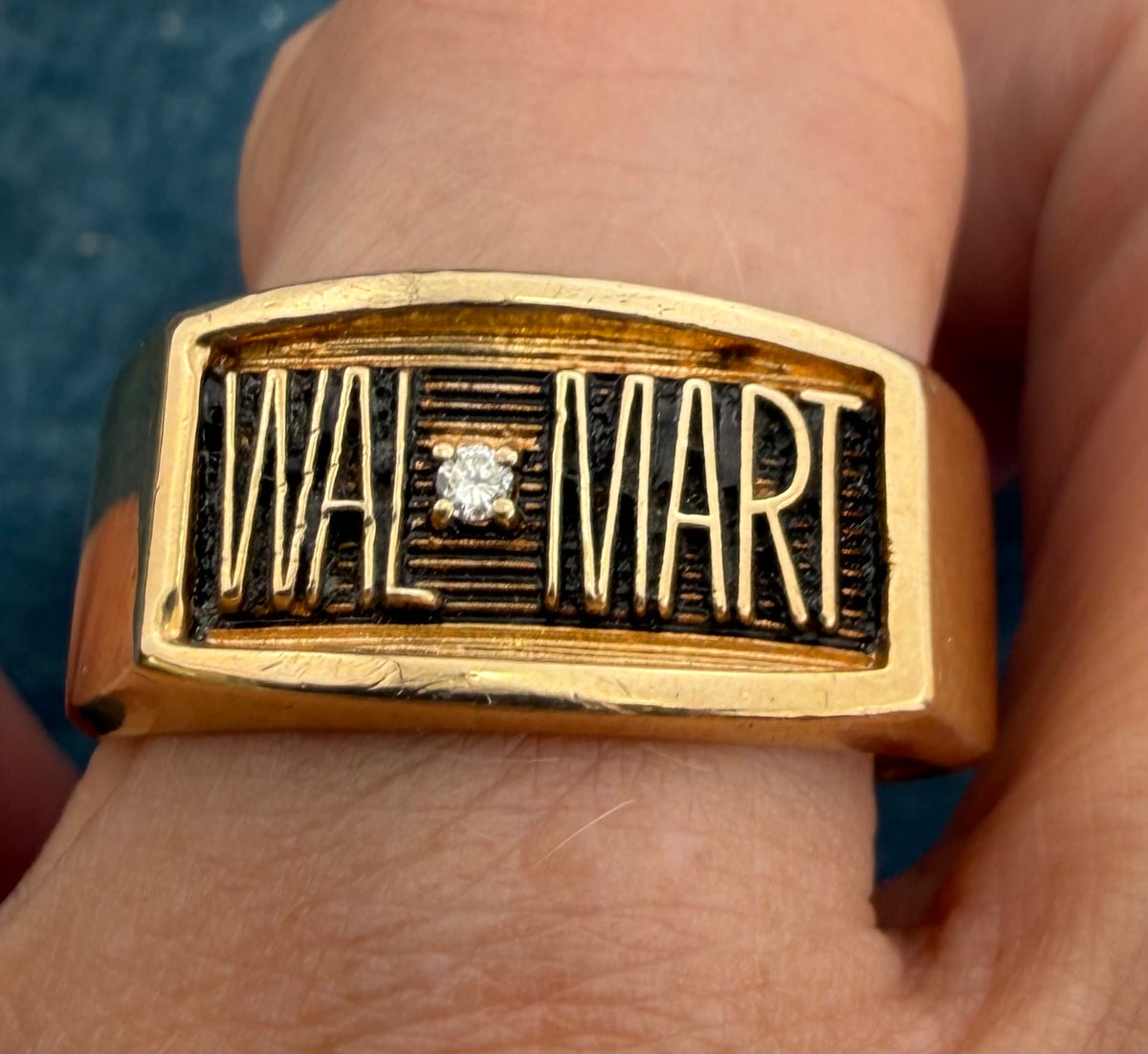10k Yellow Gold Diamond WALMART Signet Ring. 10mm Wide + 7g