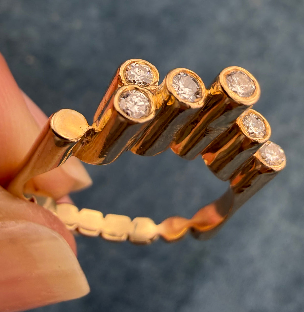 14k Yellow Gold Diamond BUBBLES Ring. MCM 50s Modernist