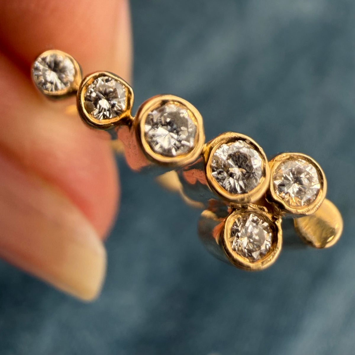14k Yellow Gold Diamond BUBBLES Ring. MCM 50s Modernist