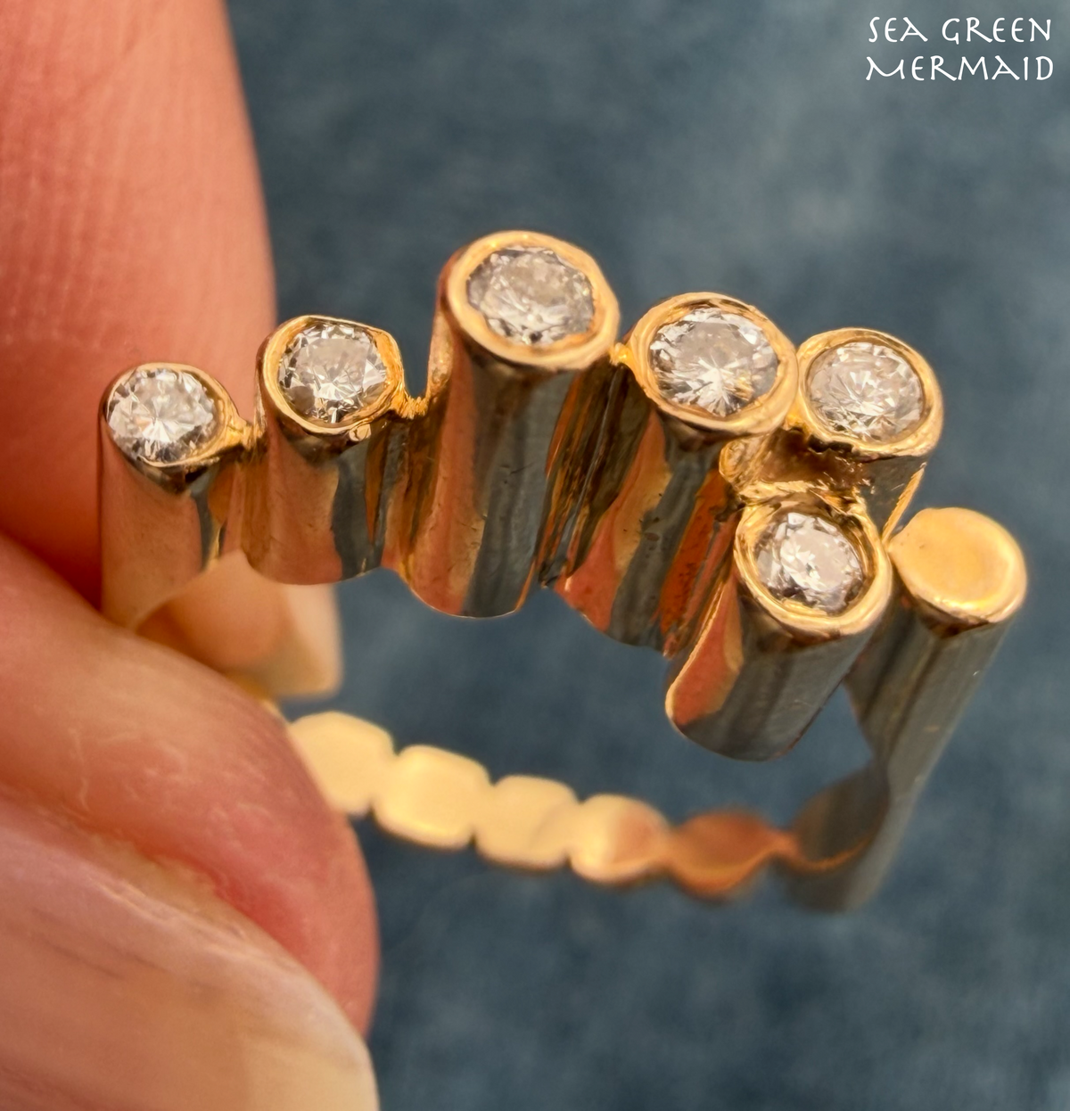 14k Yellow Gold Diamond BUBBLES Ring. MCM 50s Modernist