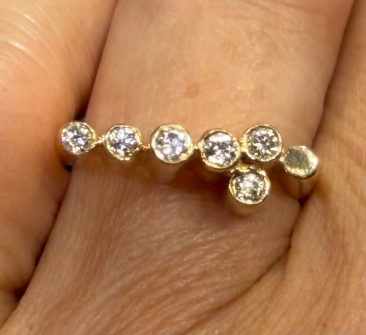 14k Yellow Gold Diamond BUBBLES Ring. MCM 50s Modernist