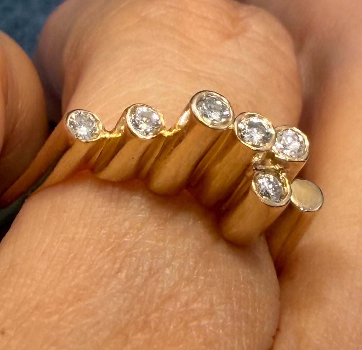 14k Yellow Gold Diamond BUBBLES Ring. MCM 50s Modernist