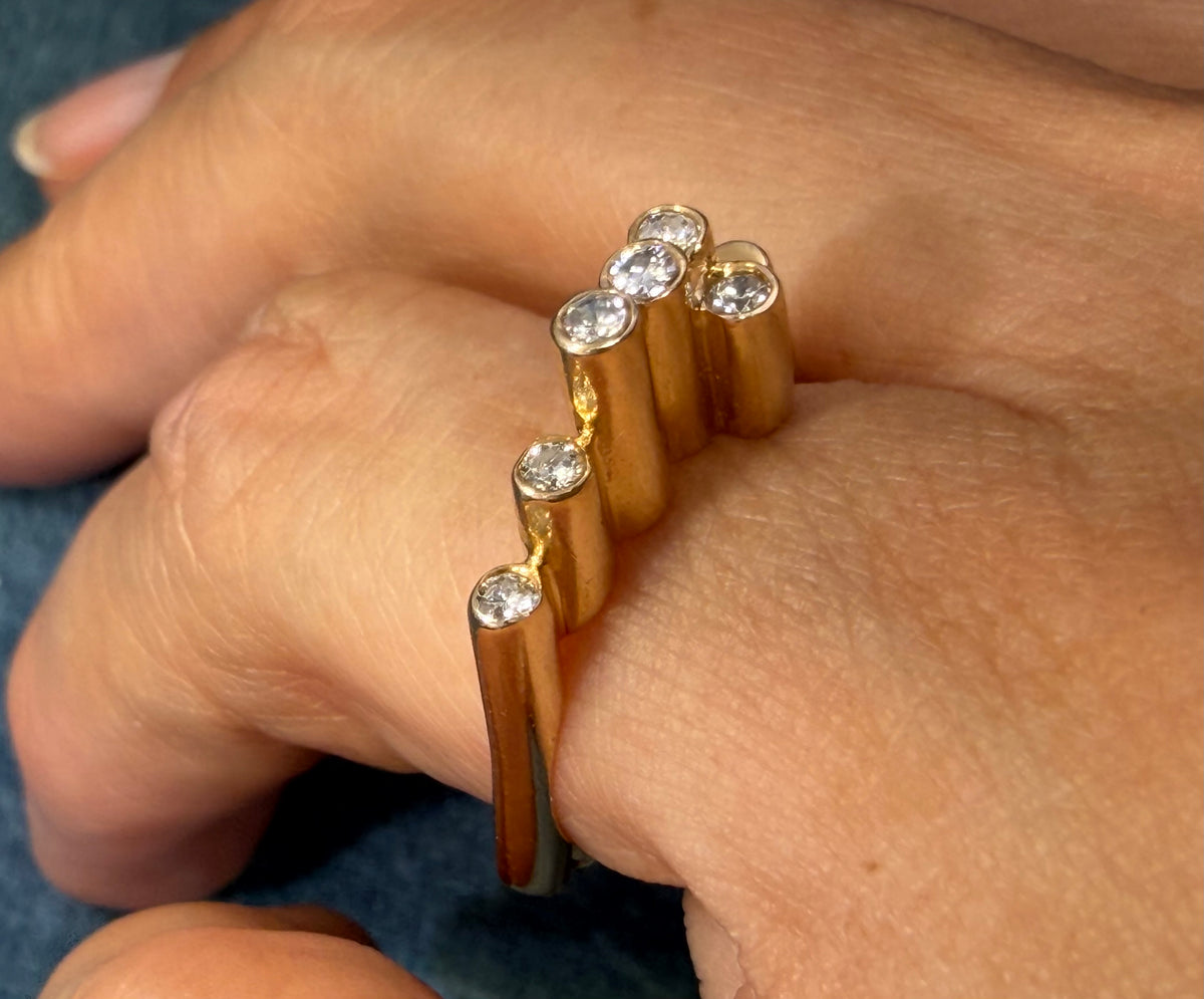 14k Yellow Gold Diamond BUBBLES Ring. MCM 50s Modernist