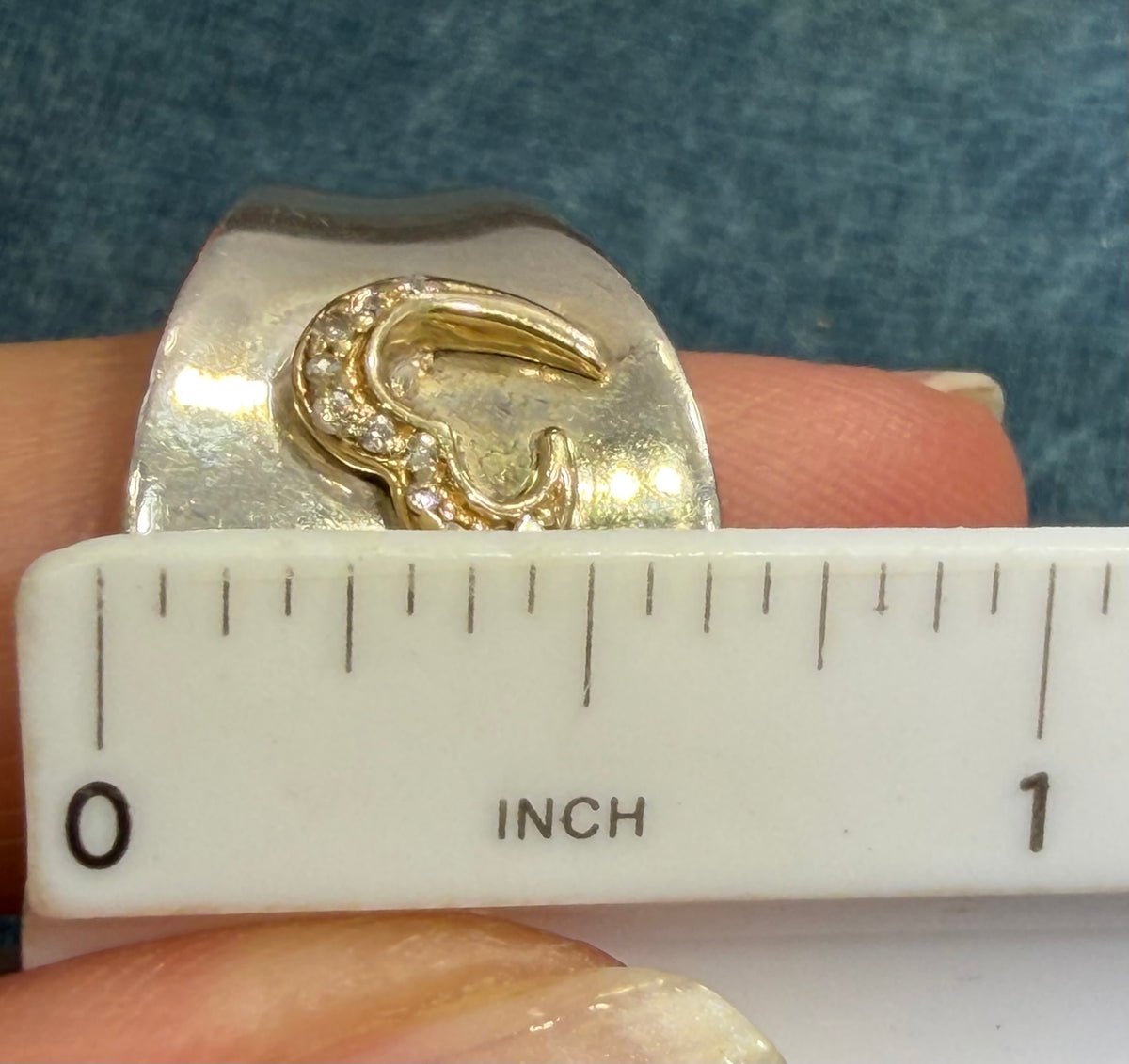 14k Yellow Gold + Diamond Heart on Wide 925 Silver Ring *Video*