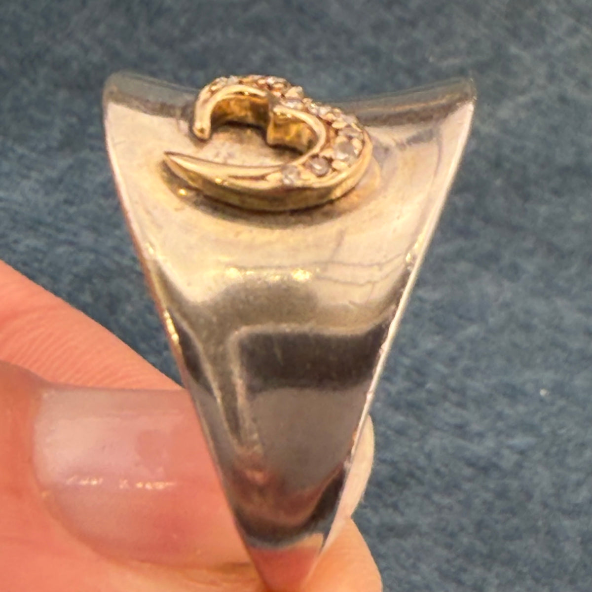 14k Yellow Gold + Diamond Heart on Wide 925 Silver Ring *Video*