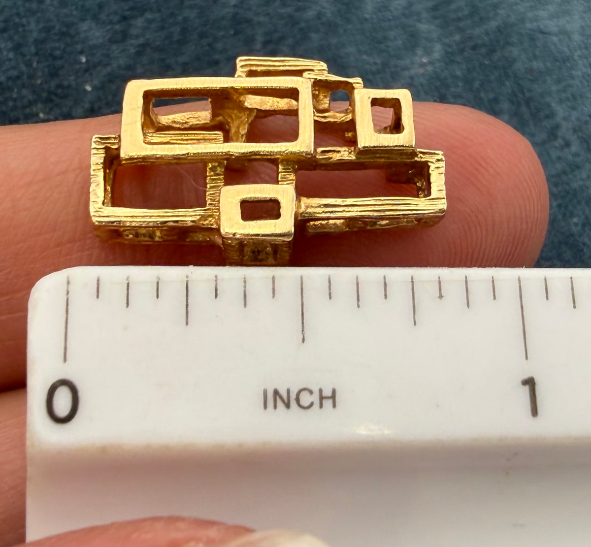 14k Yellow Gold Geometric 3-D MCM Modernist Ring. 0.8" Wide