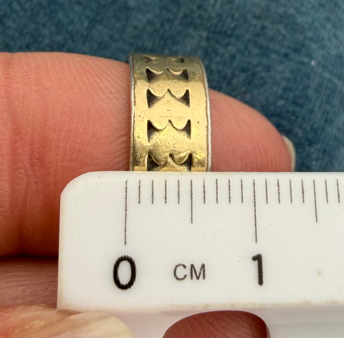 14k Yellow Gold & 925 Hearts Eternity Ring. Wide Eternity Band