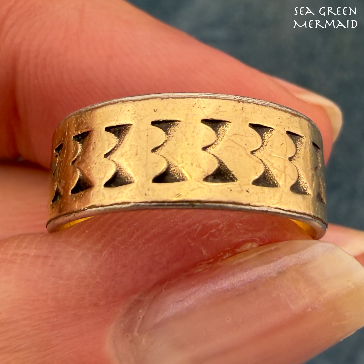 14k Yellow Gold & 925 Hearts Eternity Ring. Wide Eternity Band