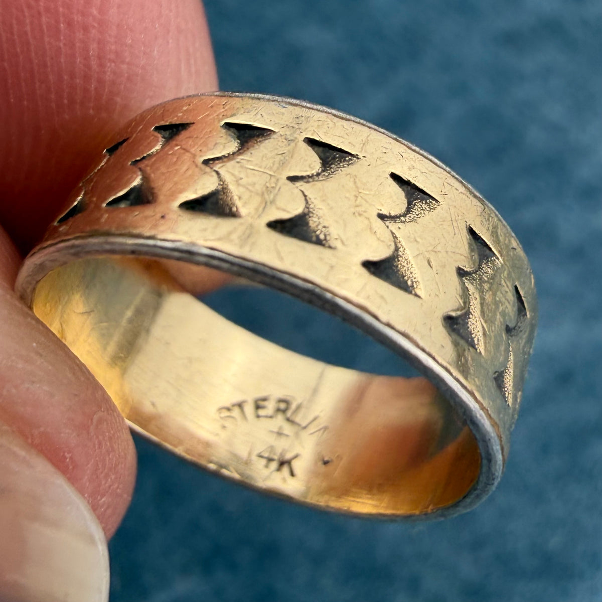 14k Yellow Gold & 925 Hearts Eternity Ring. Wide Eternity Band