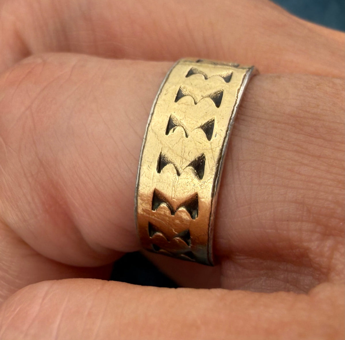 14k Yellow Gold & 925 Hearts Eternity Ring. Wide Eternity Band