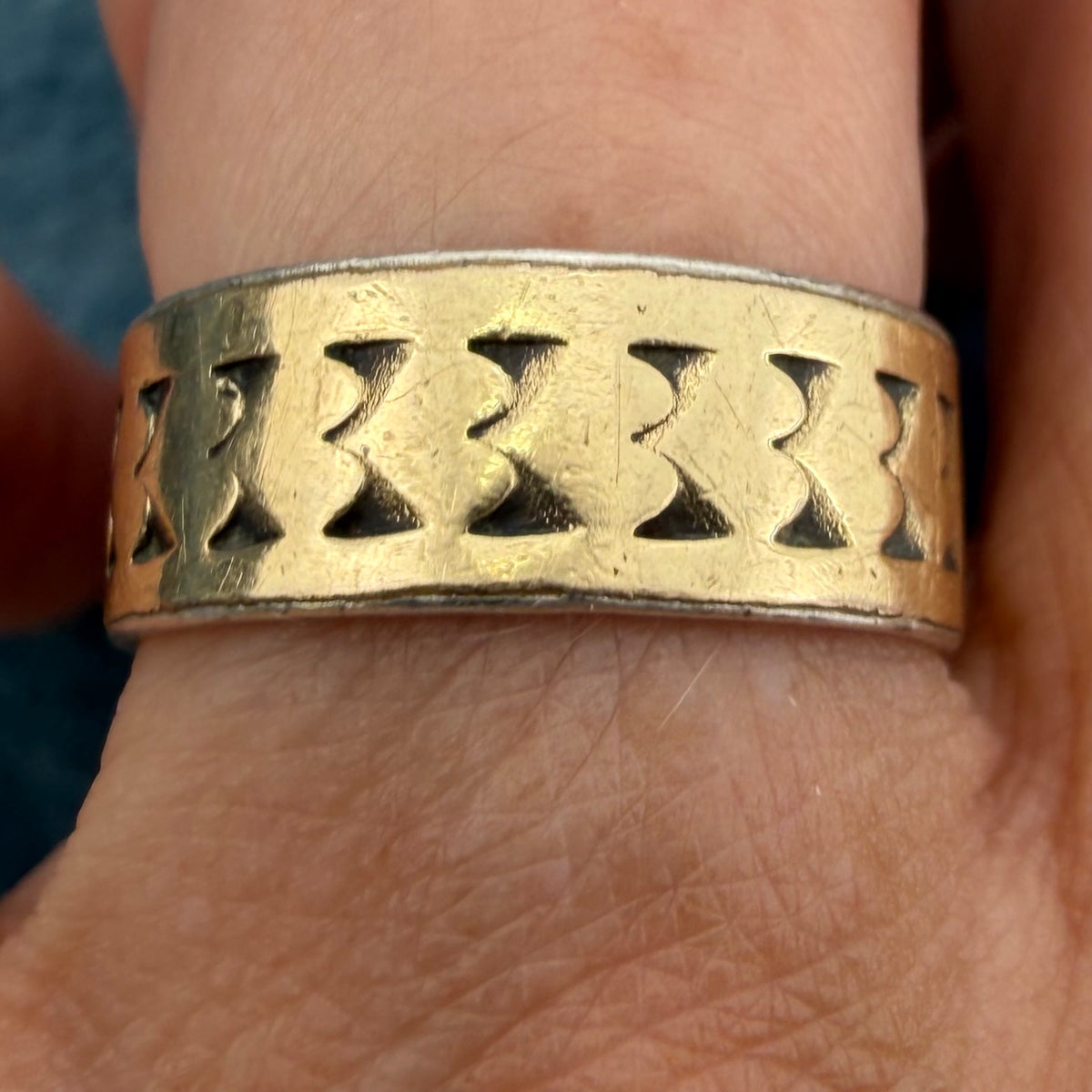 14k Yellow Gold & 925 Hearts Eternity Ring. Wide Eternity Band