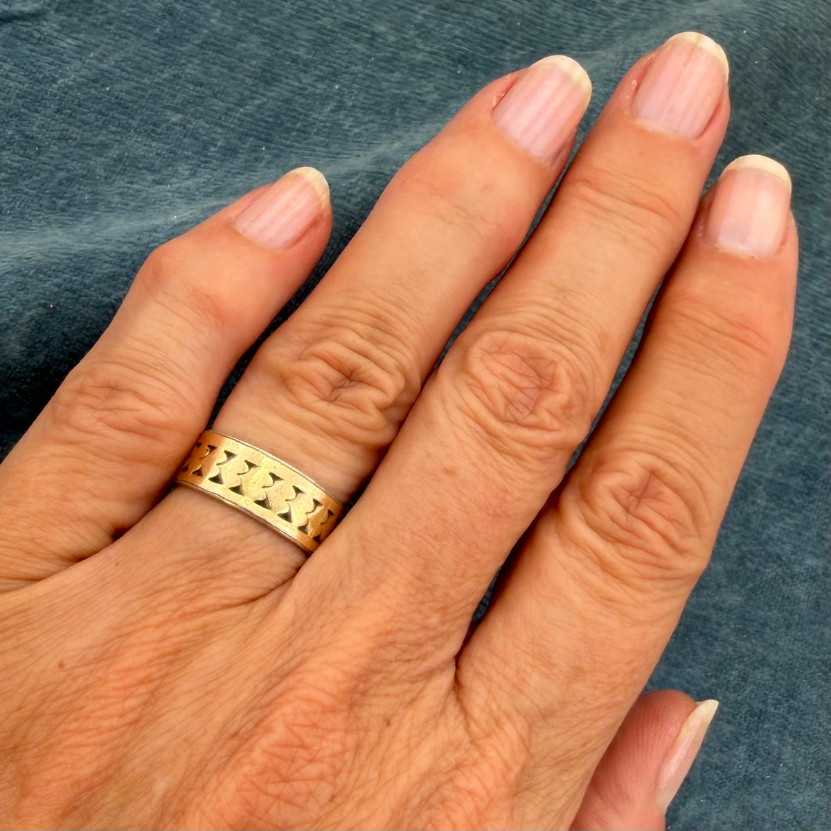 14k Yellow Gold & 925 Hearts Eternity Ring. Wide Eternity Band