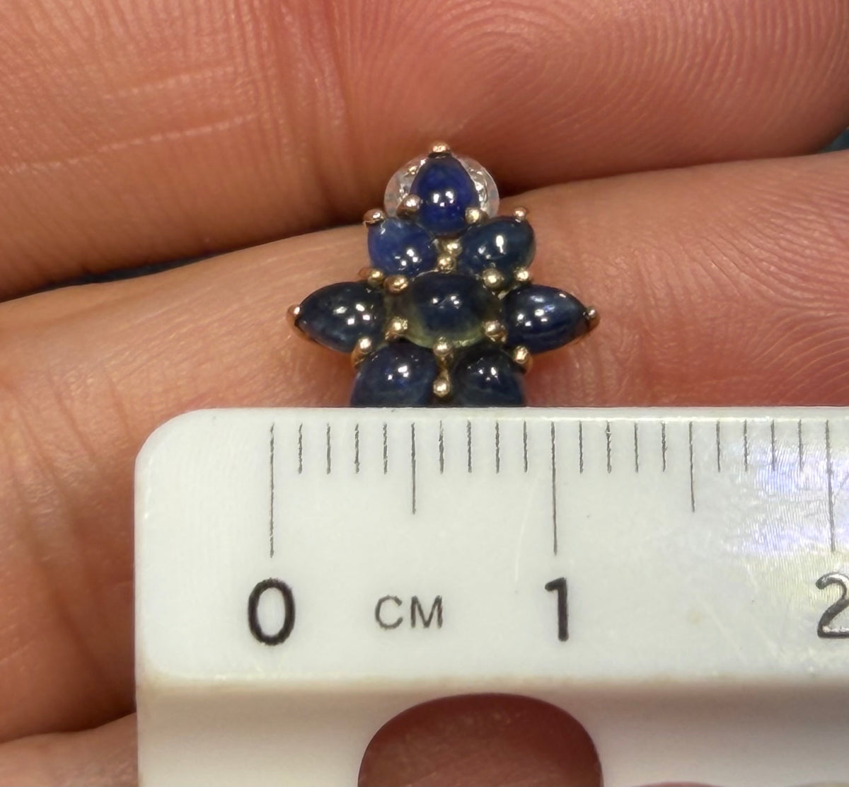 10k Yellow Gold Natural Blue Sapphire Cabochon Harem Ring w Diamonds