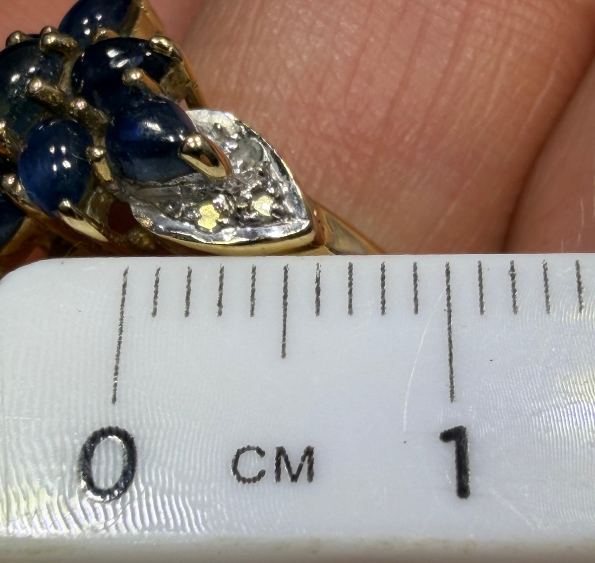 10k Yellow Gold Natural Blue Sapphire Cabochon Harem Ring w Diamonds