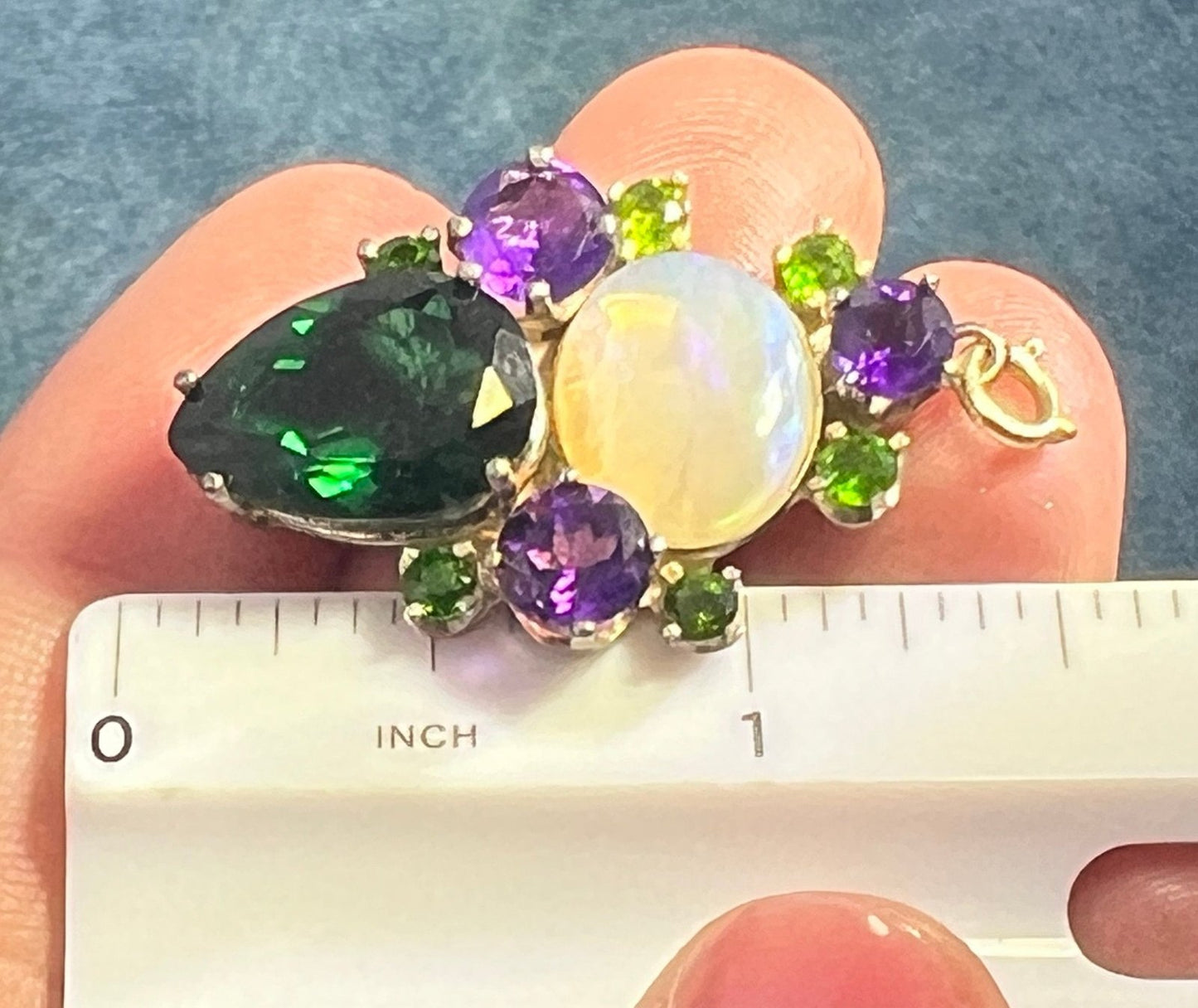 Jelly Opal, Amethyst + Chrome Diopside Silver Pendant. 1.5" + 6g *Video*