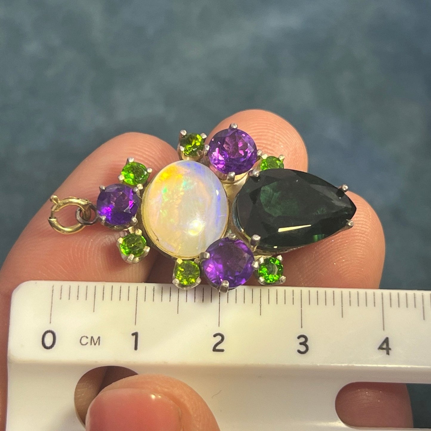 Jelly Opal, Amethyst + Chrome Diopside Silver Pendant. 1.5" + 6g *Video*