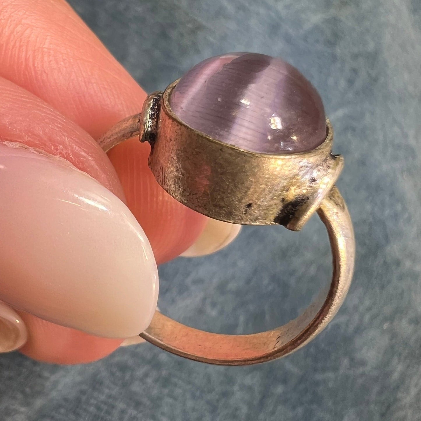 Lavender Cats Eye Cabochon Stone Ring in Silver *Video*